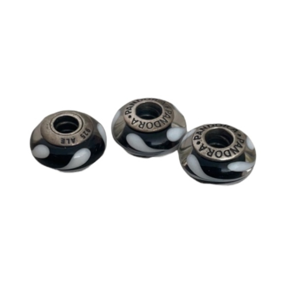 Set 3 retired black glass swirl Pandora charms - Picture 1 of 4